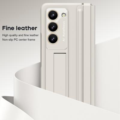 Für Samsung Galaxy Z Fold6 5G Hülle Scharnier Leder+PC Ständer Handyhülle mit gehärtetem Glas