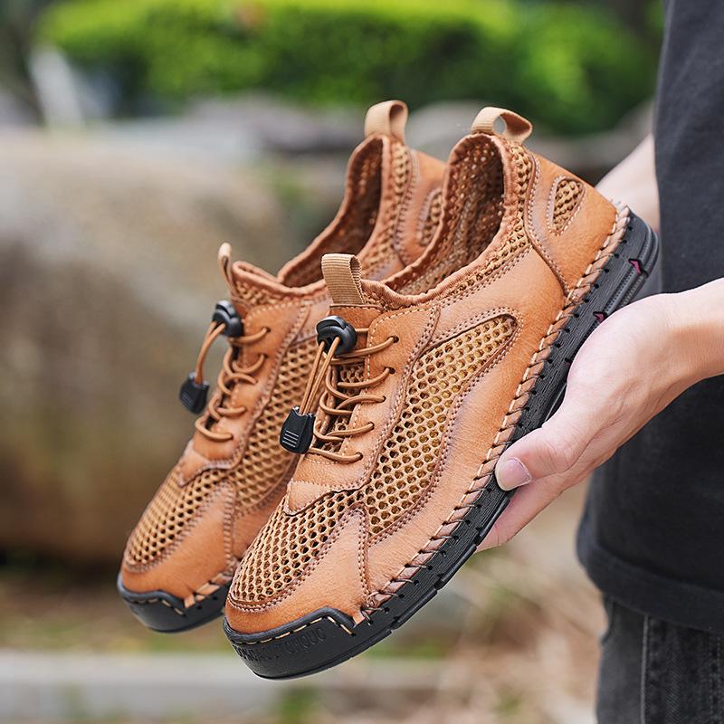 Men's Summer Casual Breathable Mesh Sport Shoes - Hand-stitched, Hollow Design, Large Size