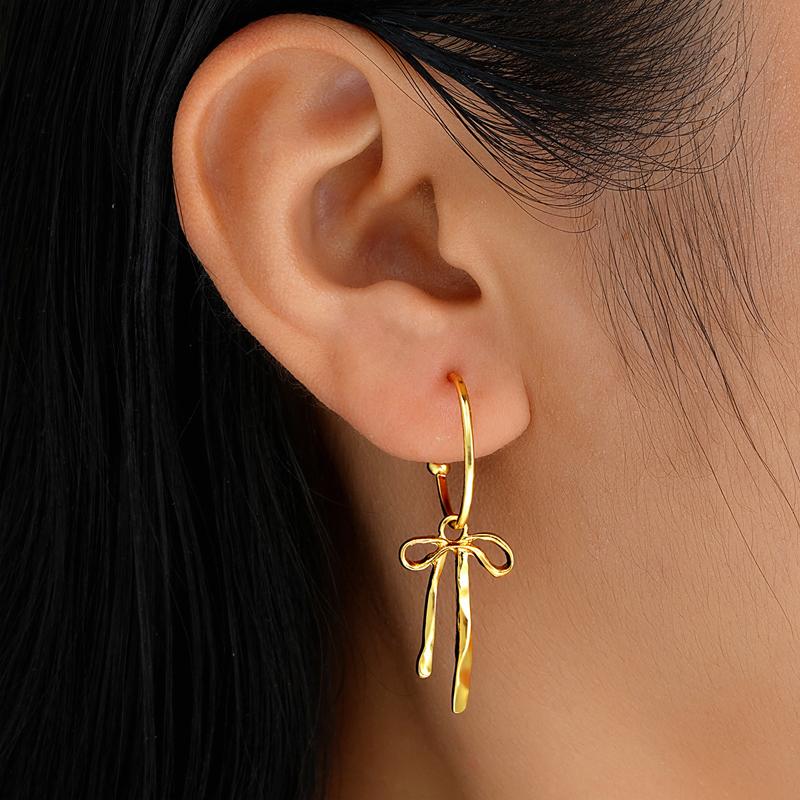 2025 New Gold Color Hollow Bow Stud Earrings for Women Simple Metal Line Wrapped Fashion Earrings Aesthetic Jewelry Gift