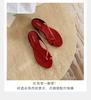 Sheepskin version of grape mother, the same temperament set of toe slippers for women's summer wear, minimalist thin strap round head thick heel cool 