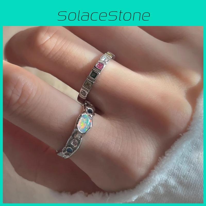 Exquisite Opal Stone Colorful Diamond Ring For Women Trendy Adjustable Finger Jewelry