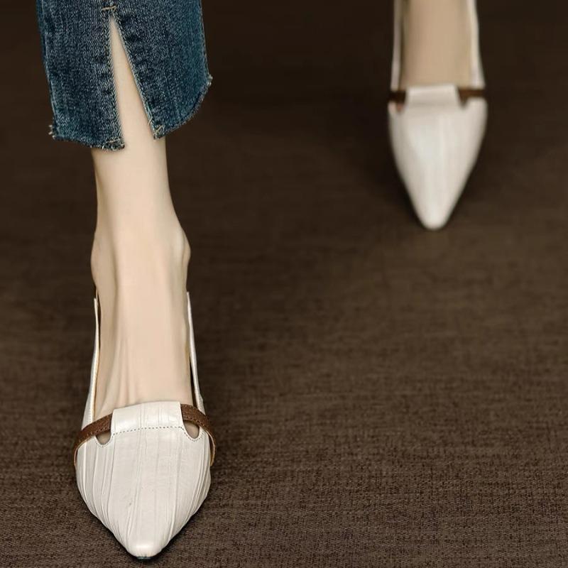 Fashion Women's Low Heel Shoes Autumn New Pointed Head Light Mouth Color Matching Slip-on Wear-resistant Low-top Shoes