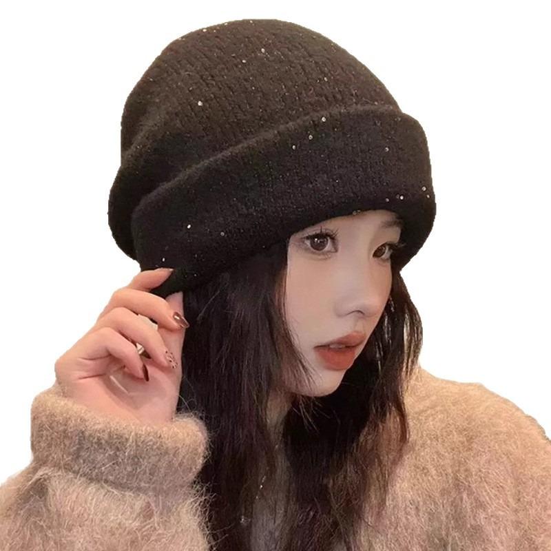 Autumn and Winter Hats, Women's Big Head Circumference Shows Their Face, Small Pile Hats, Gypsy Wool Knitted Hats, Warm Bald Hats