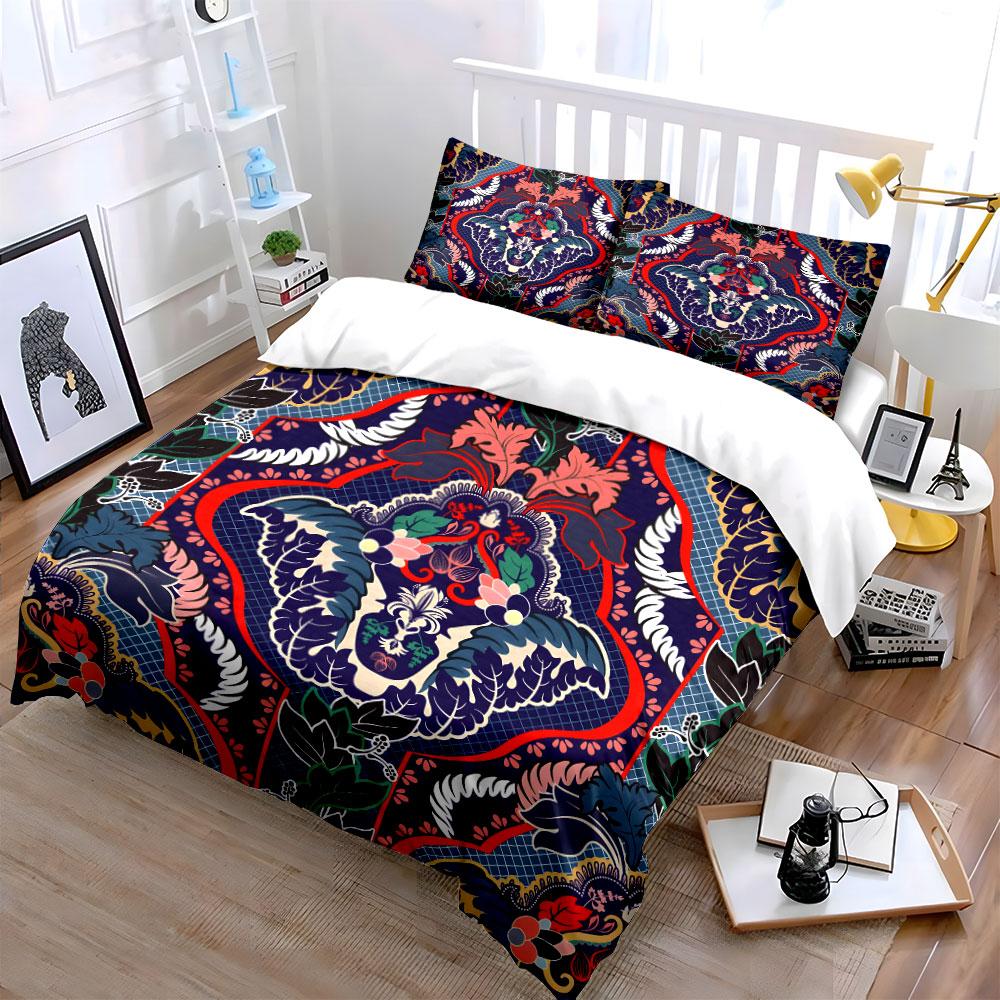 Vibrant Baroque Floral Pattern Bedding Duvet Cover Set (1*Duvet Cover 2*Pillowcases, without duvet insert)