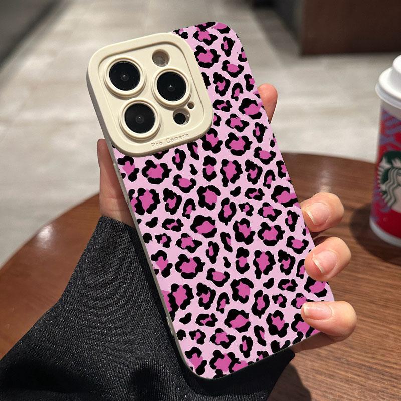 Pink Leopard Print Phone Case For iphone16 15 14 13 12 11 XR XS Pro Max14 Plus Mini Plus Lense Protection Soft Silicone Case