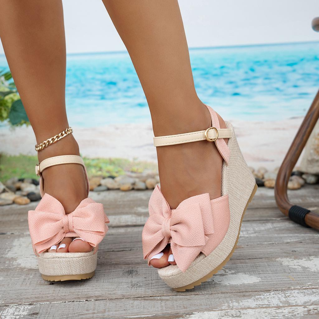 Fashion Women Sandals Fashion Bow Wedges High Heels Sandals Women Brand New Peep Toe Platform Sandals Casual Party Daily Woman Shoes