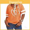Size Plus T 3d 7xl Shirt Women V Neck Casual Loose Cross Heart Printed Contrast Color Short Sleeve Tshirts
