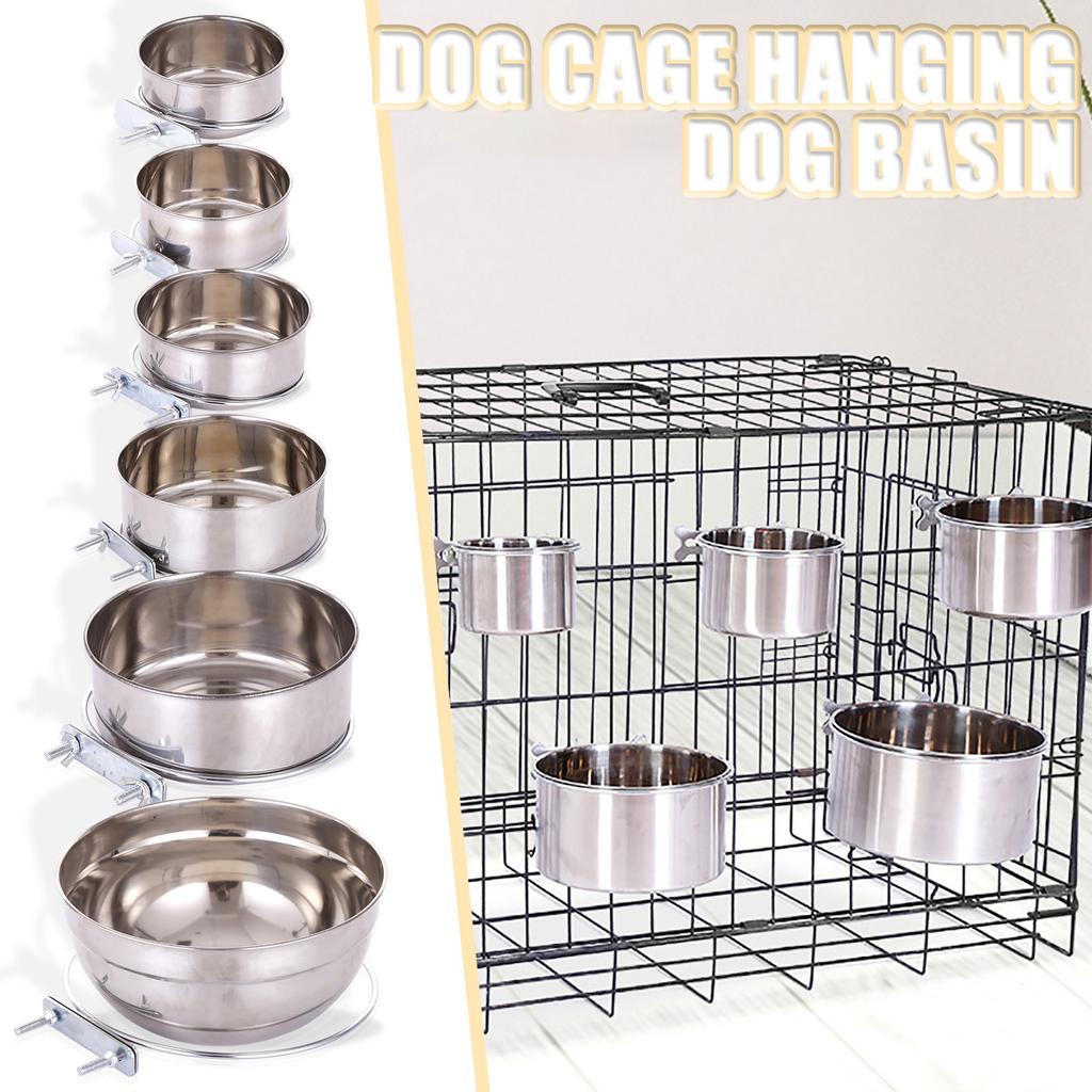 Ordinary Stainless Steel Dog Bowl Dog Cage Hanging Fixed Dog Basin