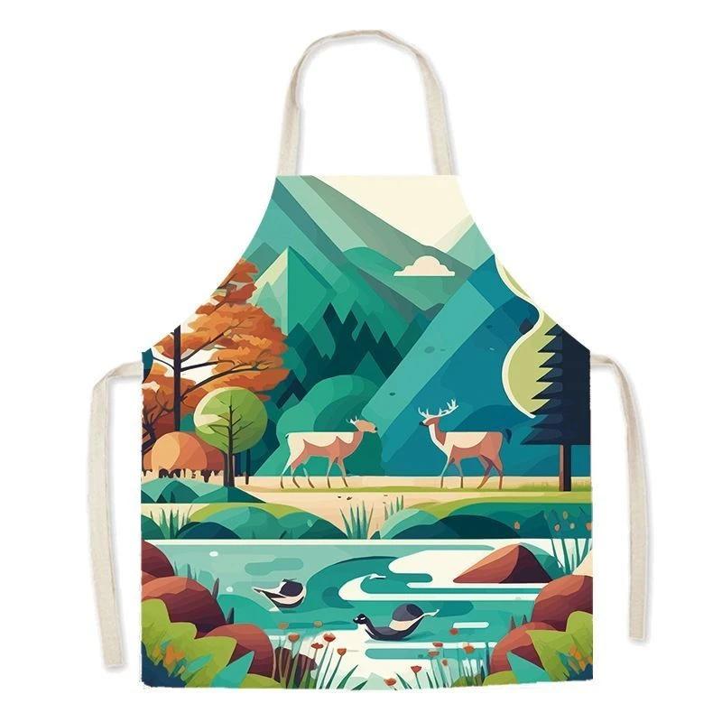 Natural Jungle Illustration Apron Cute Adventure Cartoon Baking Kitchen Home Creative Parent-Child Studio Dress