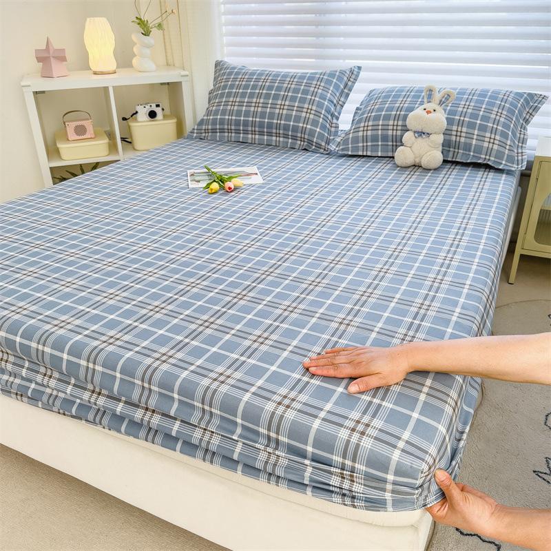 Fitted Sheet Single Piece Washed Cotton Non-Slip Brushed Mattress Cover Mattress Protector for Student Dormitory
