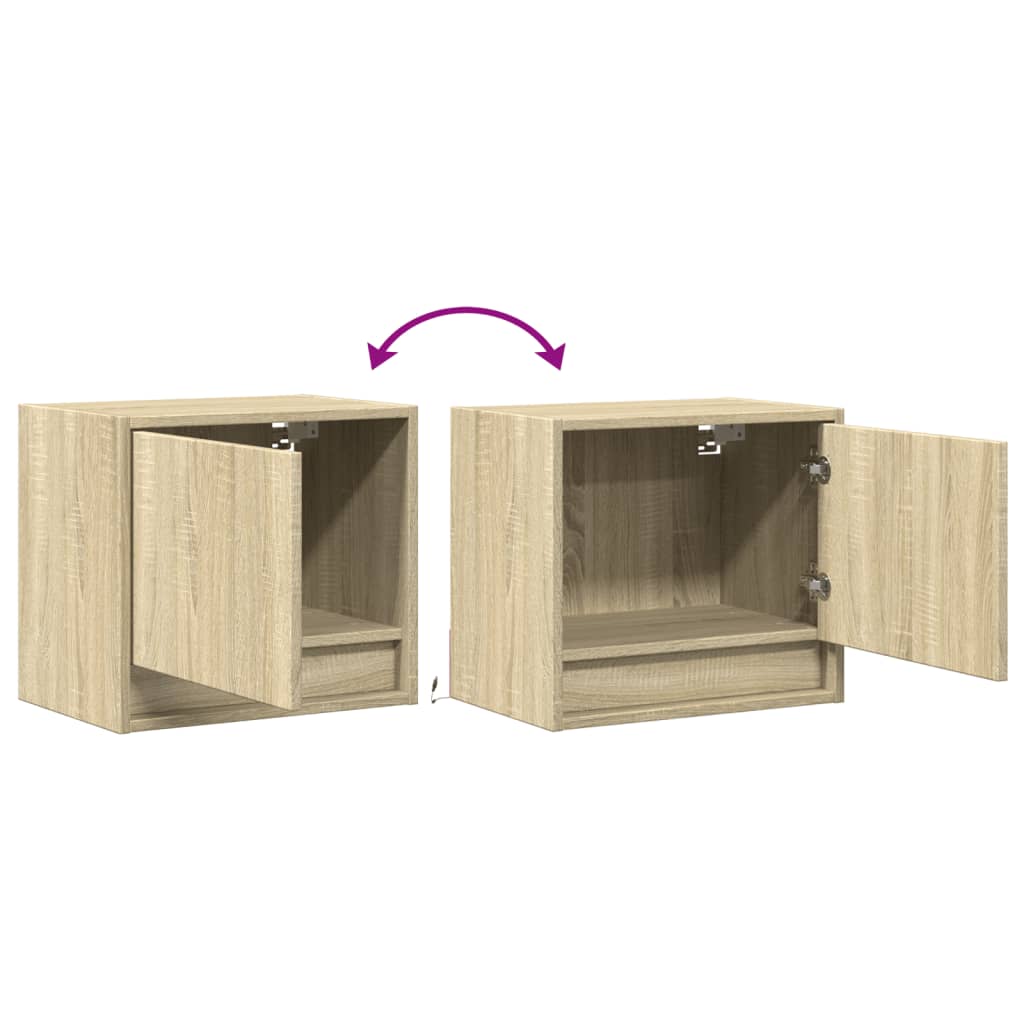 Wall Mounted Nightstands with LED Lights 2 pcs Sonoma Oak