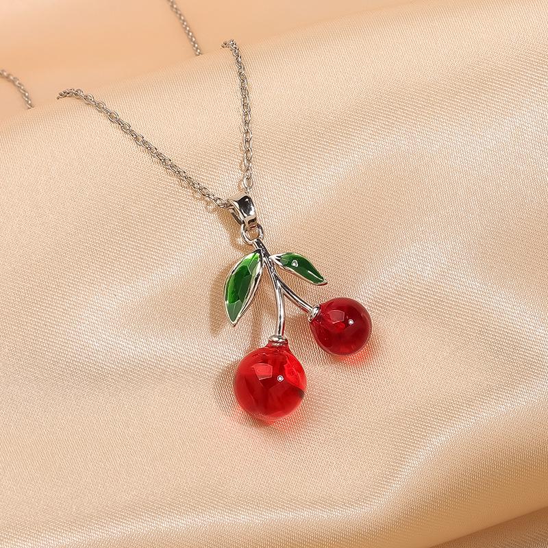 Women's Luxury Zircon Cherry Pendant Necklace - Elegant Copper Clavicle Chain