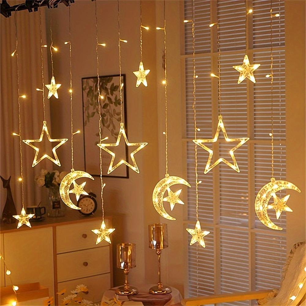 1 Set LED Fairy Curtain Lights - Star and Moon Design Hanging Decor - Battery Operated (3 AA Not Included) - Perfect Gift for Home Decor Lovers
