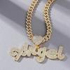 European & American Full Diamond "ANGEL" Cursive Pendant Necklace - Hip Hop Style