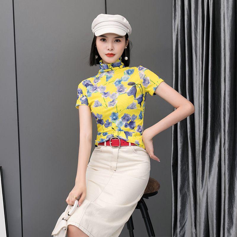 

Beautiful Mesh Turtleneck Silm Yellow Short Sleeve Small Shirt Yellow M