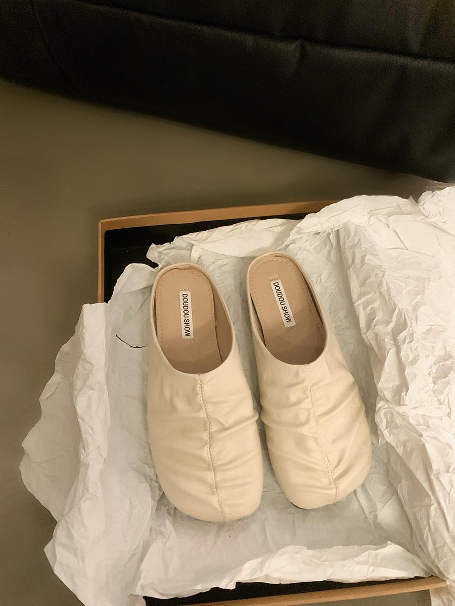 

2025 корейская версия ретро новых туфель бабушки на мягкой подошве женские туфли-дуду на плоской подошве с плиссировкой на одном ремешке женские 39