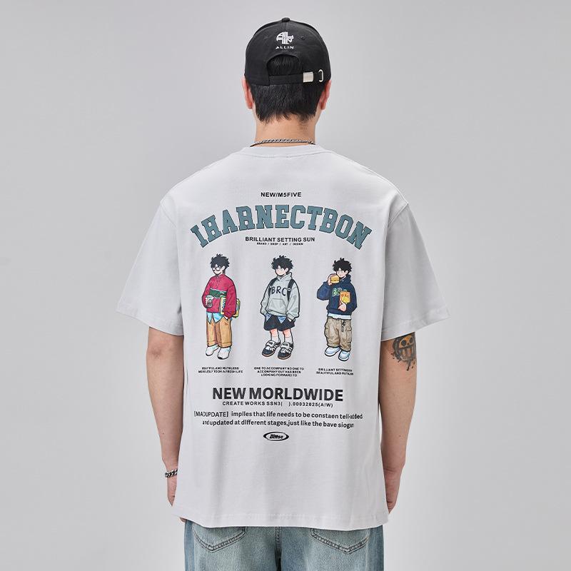 New Summer Cartoon Printed Short-sleeved T-shirt Men's Casual American Clothes Couple's Shirt