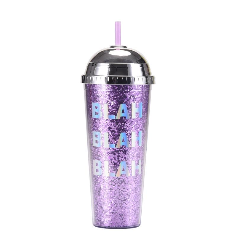24Oz Straw Cup Leopard Print Magic Semi-Round Cover Water Cup Large Capacity Portable Double Layer Plastic Cup