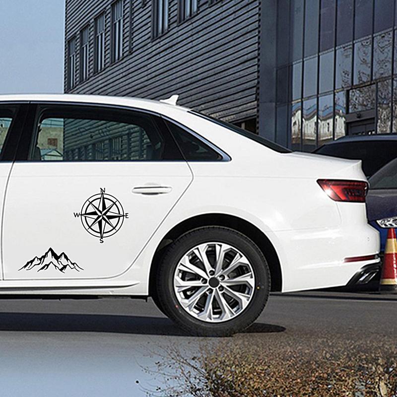Car Hood Stickers Mountain Compass Car Door Decals Waterproof 4X Auto Decor Car Accessories RV Auto For Vehicles Sedan SUV