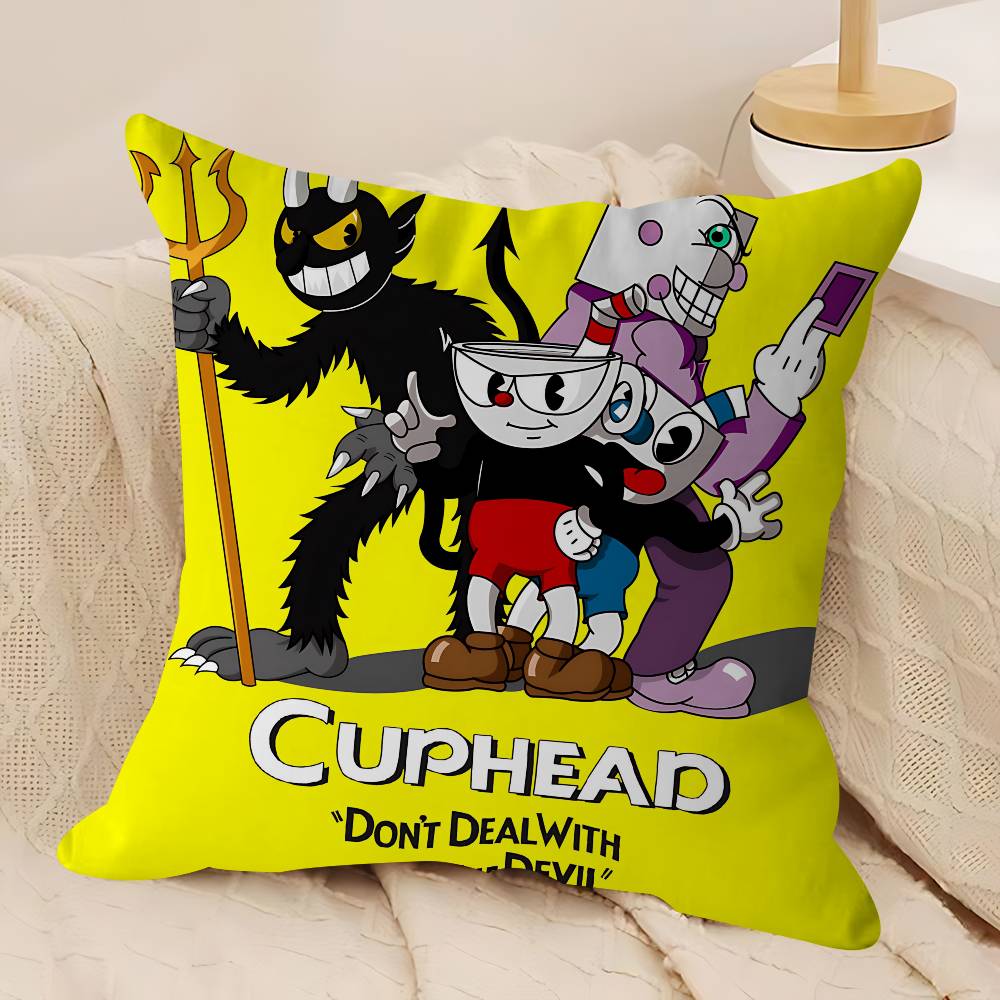 CUTE Cartoon C-Cuphead Pillow Case Removable Washable Cushion Cover – All-Season Soft Linen