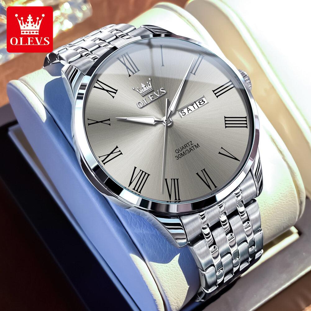 OLEVS Mens Watch Business Quartz Watch Waterproof Luminous Watch For Man Dual Calendar Display Mens Gifts