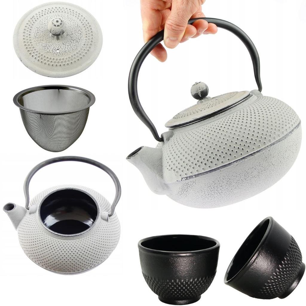 KETTLE 1.5 L CAST IRON TEAPOT STRAINER TEA INFuser SET + 2x CUPS