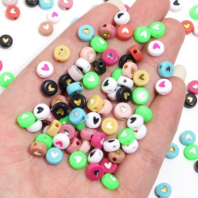 100 Stück/Los 7mm Acryl Herz Perlen Flach Rund Bunt Lose Abstandshalter Perlen Für Schmuckherstellung DIY Halsketten Armbänder Zubehör