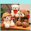 Romantic Teddy Bear Plush Toy With Short Pile Fabric And Rose Detail For Home Decor And Gift