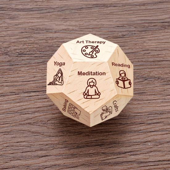 1/2Pcs Wooden Meditation Decision Dice Stress Relief 12-Sided Health Activity Decider Dice Men Women Self-Care Dice Birthday Anniversary Christmas