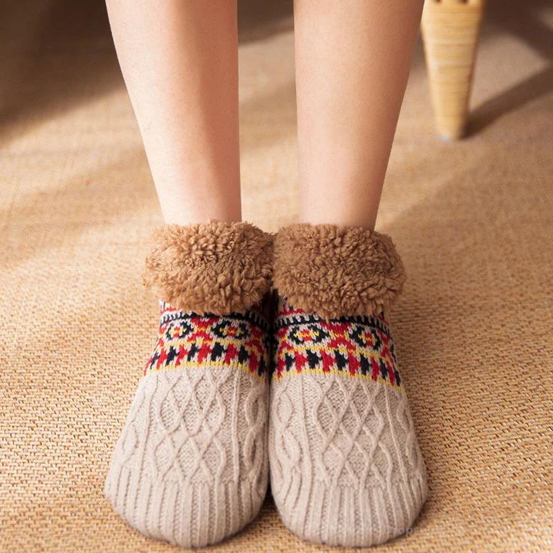 Indoor Winter Slippers Socks Men's Floor Socks Home Bedroom Sleeping Socks Non-slip Knitted Adult Plus Fleece Warm Carpet Sox