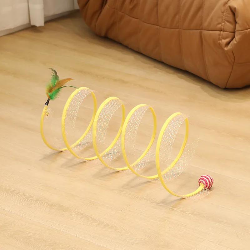 Cat Toys Cat Tunnel Teaser Bite Resistant Self Relief Mouse Feather Lagoon Collapsible Pet Tunnel Toys Cat Supplies