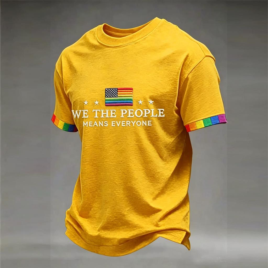 Unisex Short Sleeve Crew Neck T Shirt with We The Means Letter Print and Flag Graphic Casual Fit Top