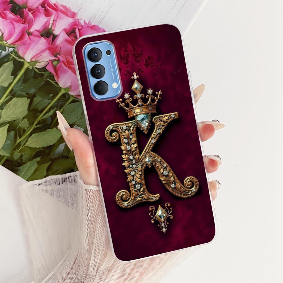 Transparent Für Oppo Reno4 4G Hülle CPH2113 Luxuriöse Krone A-Z Buchstaben 2D Flaches Muster Weicher Bumper Für Oppo Reno 4 4G Handyhülle