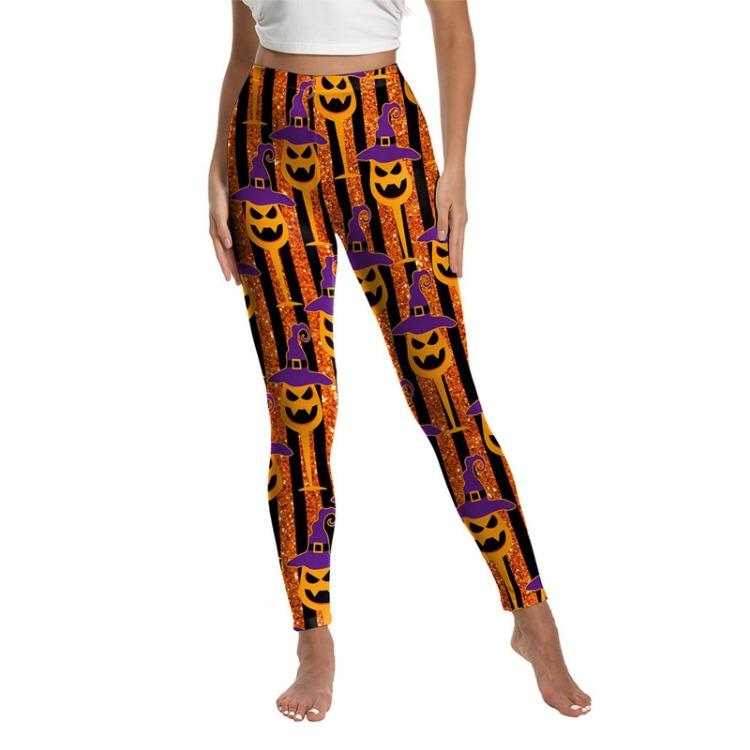 Halloween Striped Printed Sports Leggings Women Casual Funny Pants
