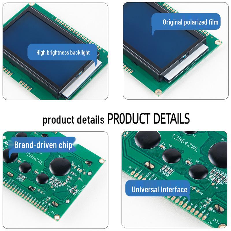 2.9-inch LCD Display Module, Blue/White, Serial & Parallel, 128x64 Dot Matrix Character Screen with Font Library