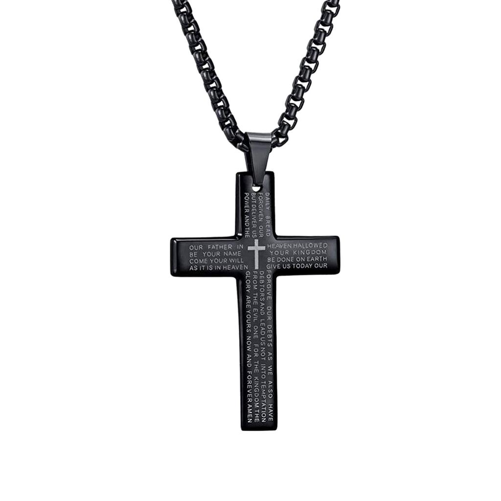 Cross Necklaces For Men,Men's Black/ Titanium Steel Cross Necklaces With Lord's Inscription,Stainless Steel Chain For Men,Religious Pendant Jewelry