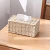 Large Capacity Woven Tissue Box Handmade Tissue Paper Container Desktop Napkin Dispenser  Office