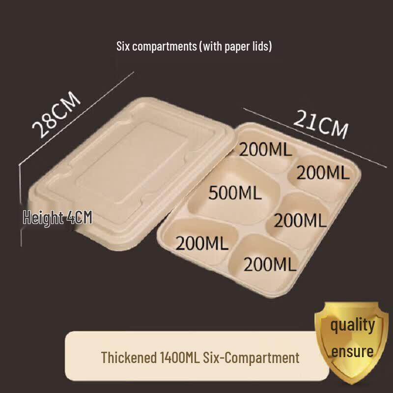 Biodegradable 6-Compartment Meal Prep Containers