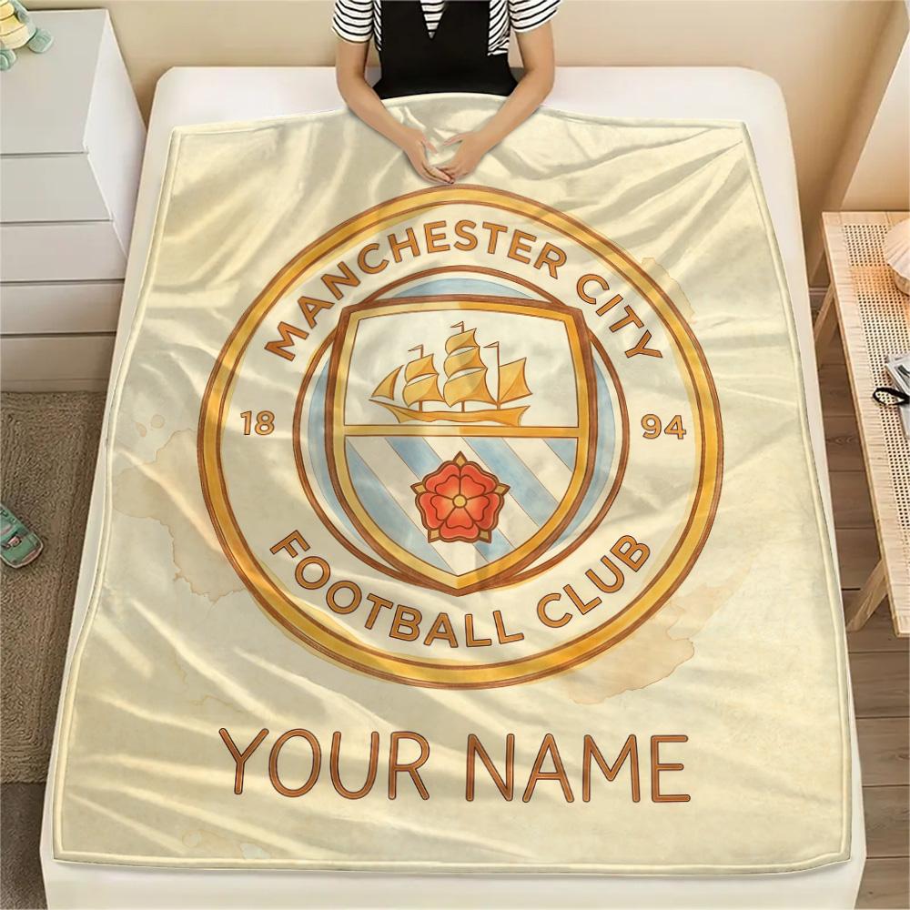 Custom Name Manchester City Flannel Blanket, High quality Comfortable for All Seasons, Home Decor, Warmth and Comfort