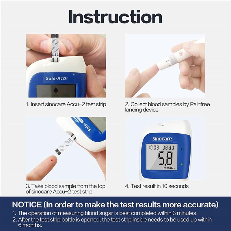 AWP1 Sinocare Safe Accu 2 Glucometer Kit Blood Sugar Meter Diabetes Sugar Test Machine Glucose Test Strips with Lancets