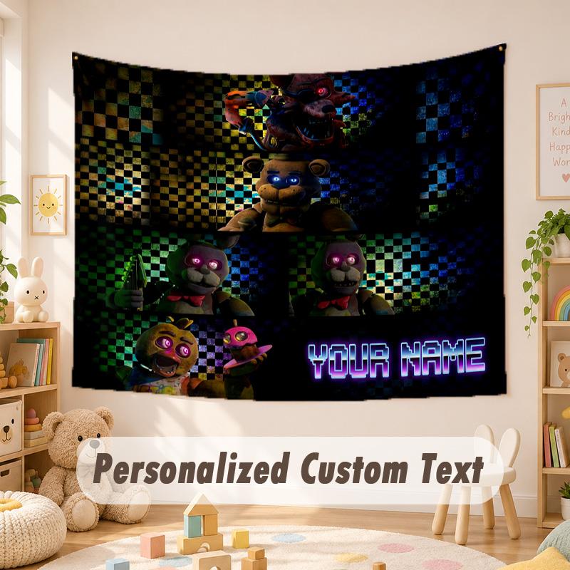 Custom Name Text Tapestry,Five Nights at Freddy’s Boho Wall Hanging, Decorative Backdrop Tapestry For Room