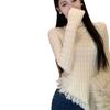 Women's Slim Fit High Neck Knitted Fringe Sweater - Winter Fashion Long Sleeve Pullover