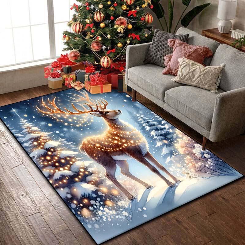 15 Size Christmas Reindeer Pattern Rug Carpets Bedroom Living Room Bathroom Mat Creative Door Mat Area Rug Home Holiday Decor