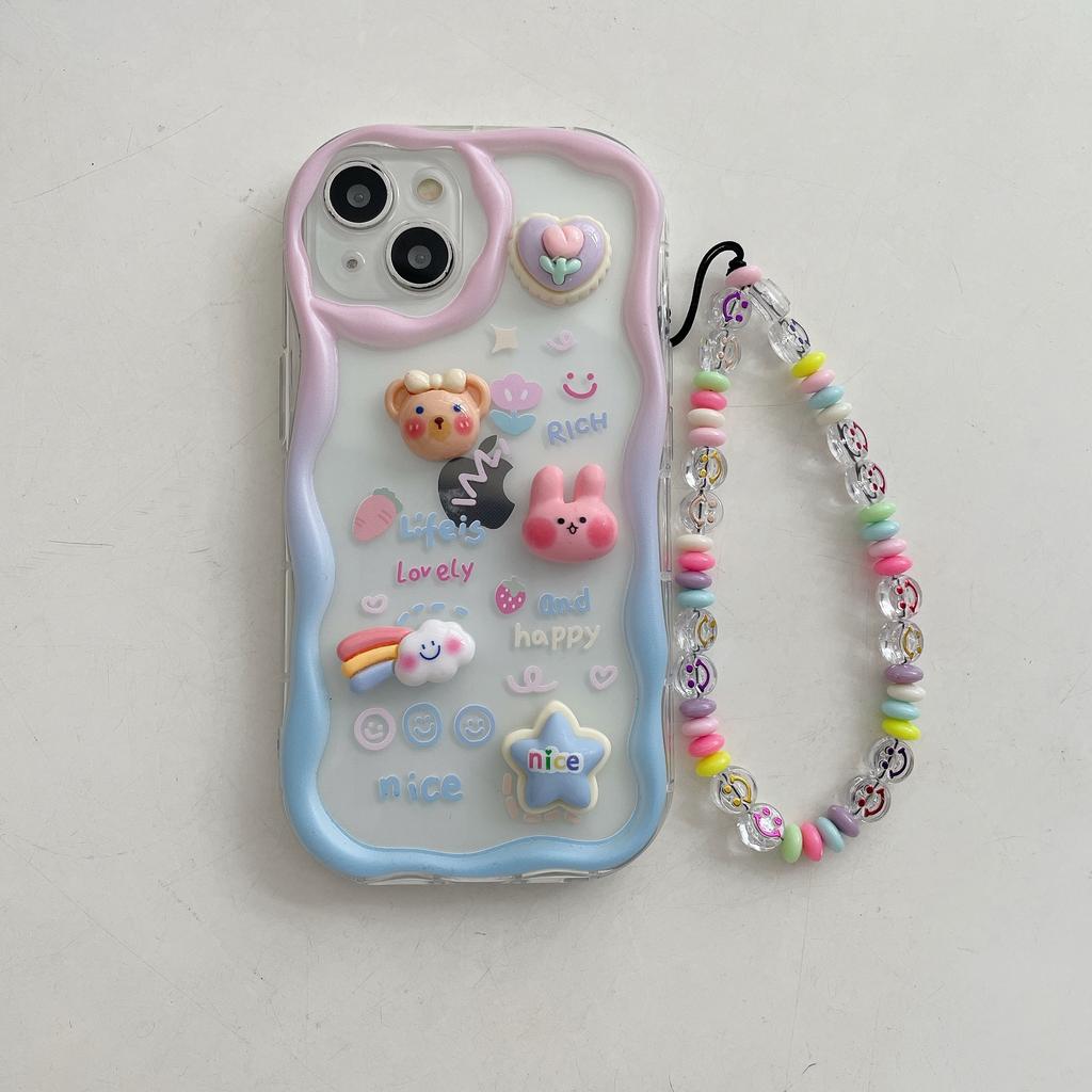 Dreidimensionale Wellen Geeignet für IPhone15 Niedlicher Kleiner Bär Hase Cartoon Handyhülle Apple XSMAX/16 Schutzhülle