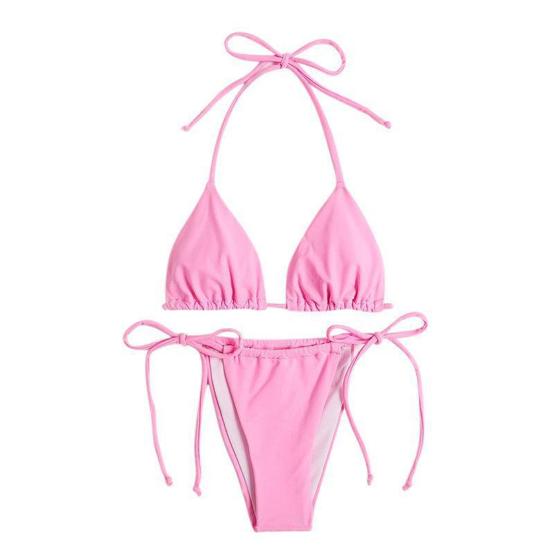 2024 Multicolor Halter Tie-Up Sexy Three-Piece Beach Swimsuit - European and American Style