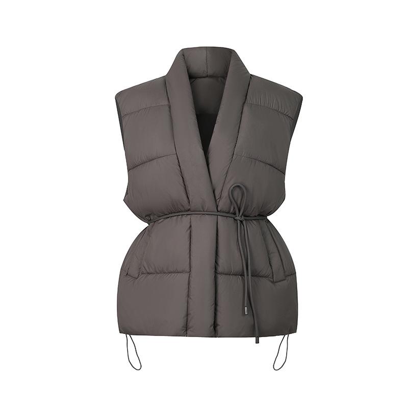 Gilet ajusté à la taille pour femme 2026, col en V, sans manches, en coton, avec cordon de serrage amincissant