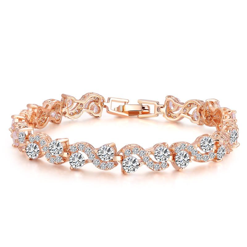 Jewelry, Environmentally Friendly Copper Electroplated Gold Zircon Exquisite Bracelet, Diamond-Set Jewelry.