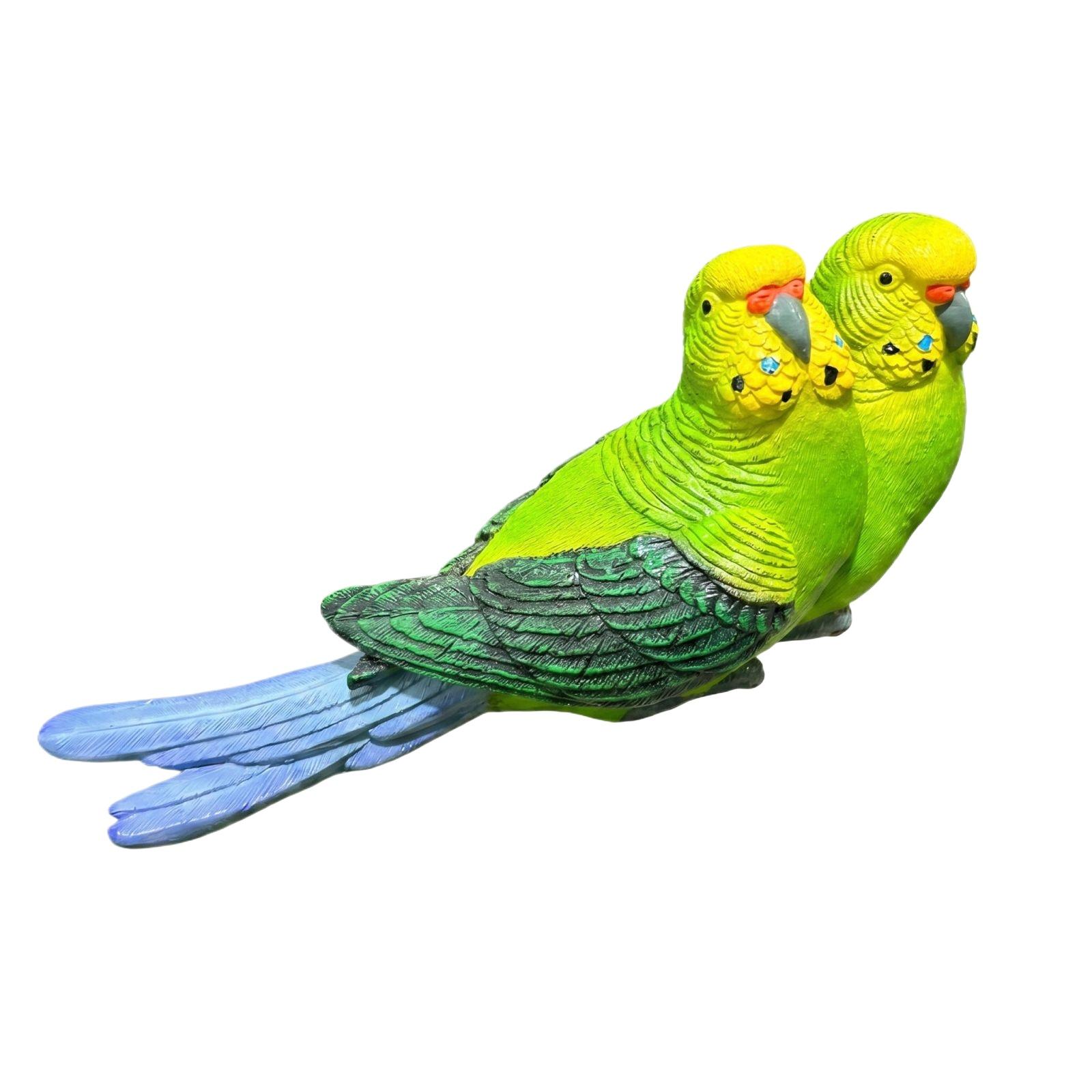 

Realistic Budgerigar Parrot Figurine Double Bird Sculpture Decorative Resin Model for Home Office Garden Display one size
