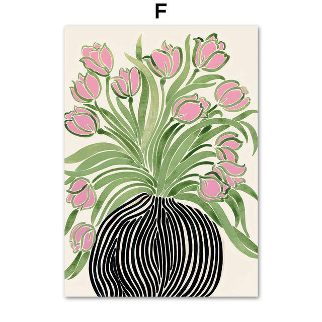 Tulip Violets Vase Woman Coat Flower Light Green Abstract Poster Aesthetics Prints Wall Art Painting On Canvas Living Room Decor No Frame