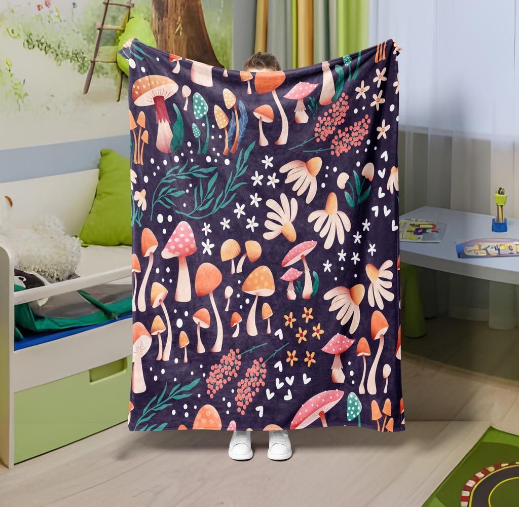 1PC Throw Fantasy Mushroom Flannel Blanket Forest Mushroom arts Bohemia style Soft thin Blankets for Home Car Camping Nap Picnic
